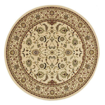 Kendra 137 W Traditional Persian Classic Floral Vine Bordered Durable Easy-Care Low Profile Short Pile Cream Round Rug-Melrose-Rug Love - The Most Loved Rug Store